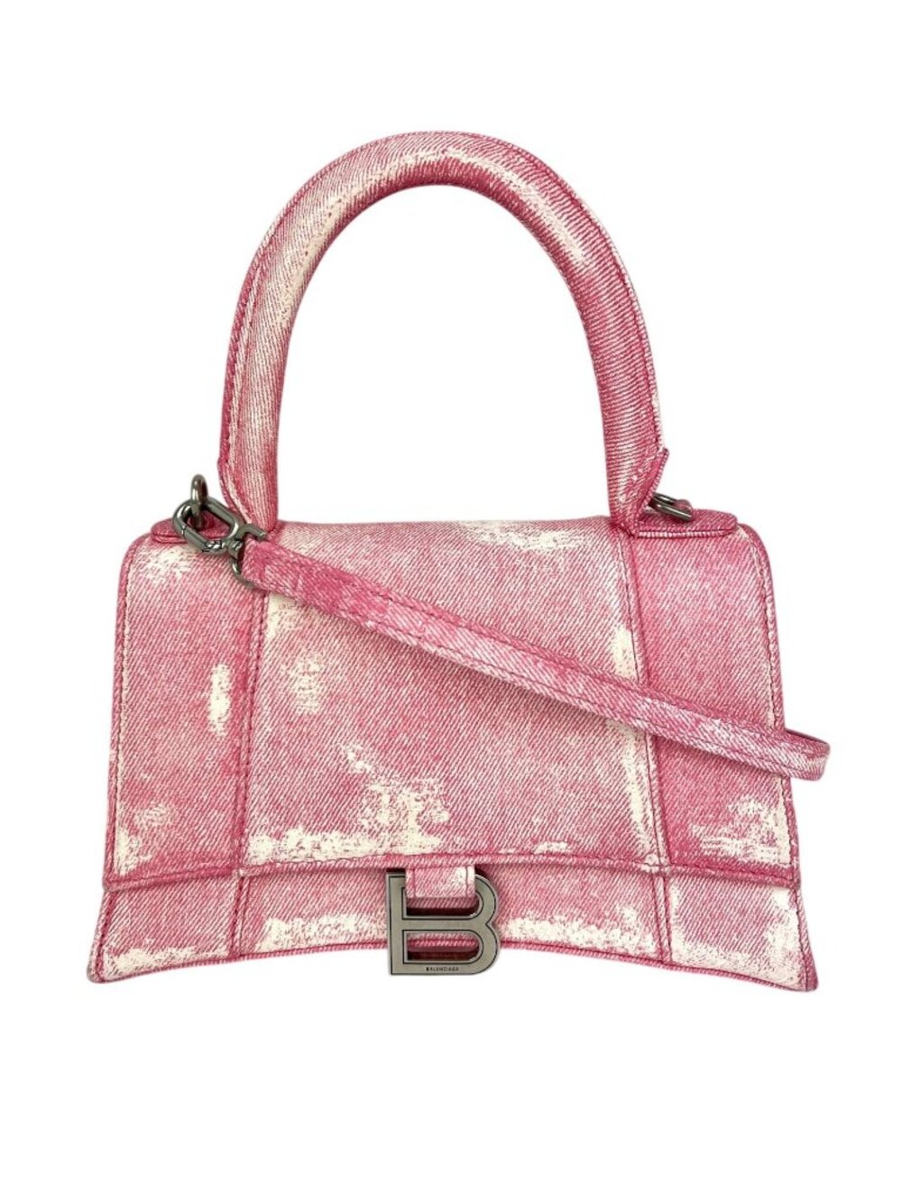 Balenciaga Pink Denim Small Hourglass Top Handle Crossbody Bag